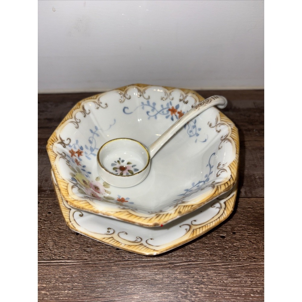Eight Side China Bowl w/Ladle Spoon and Saucer